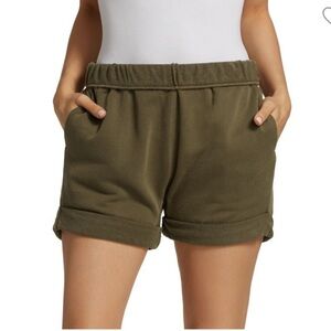 FRAME Olive Green Rolled-Cuff Organic Cotton Shorts